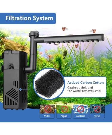 Hygger Aquarium Internal Filter 220L/H - 3W Turtle Filter with Adjustable Flow & Ceramic Filter Balls for 20-40L Aquariums - Buy Online on GoSupps.com