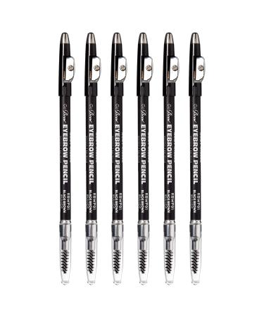 Ruby Kisses GoBrow Eyebrow Pencil  Sharpenable  Longwear  Long Lasting Eyebrow Wooden Pencil for Natural-Looking Brows 6 PACK (Black Brown) 6 Count (Pack of 1) Black Brown