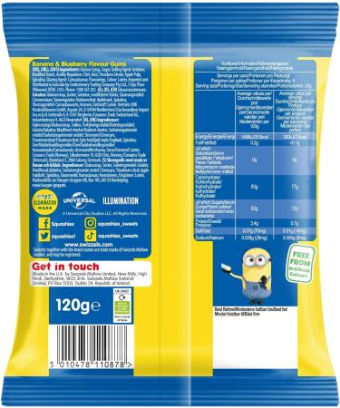Swizzels Squashies Minion Sweets - Banana & Blueberry Flavour - Single Bag 120g - Buy Online on GoSupps.com