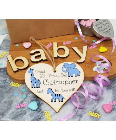 Personalised Wooden Hanging Heart Plaque - Be Brave Dream Big | Blue Safari Animals | New Baby Gift - Buy Online on GoSupps.com