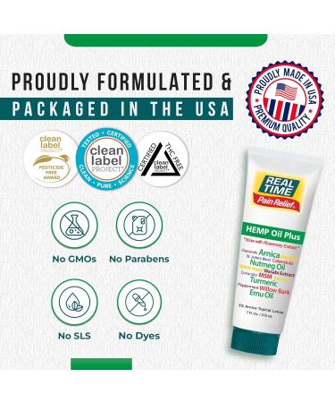 Real Time Pain Relief Hemp Oil Plus 7 oz Tube | 20 Natural Ingredients: 5% Arnica Turmeric & More | Fast-Absorbing Lotion for Muscles Hands Feet Ankles Back Shoulders & Knees 7 Ounce Tube - Buy Online on GoSupps.com