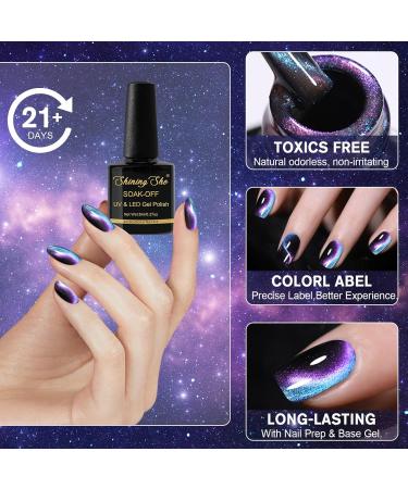 Shining She Cat Eye Gel Nail Polish 4 Colours Magnetic Gel Nail Polish with Magnet Soak-Off UV/LED Chameleon Holographic Cat Eye Gel Polish for Nail Art Salon DIY Home 8ML Cat Eyes - Buy Online on GoSupps.com