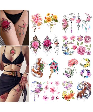Roarhowl Extra Large Temporary Tattoo for Women Girls Sexy tattoo Flower Waterproof Fake Tattoos fake Tattoo 1