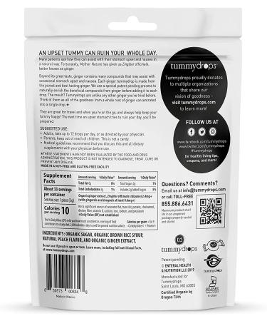 Buy Tummydrops Organic Double Ginger Peach Lozenges - 33 Count (3.7 oz) for Natural Digestive Relief - Buy Online on GoSupps.com