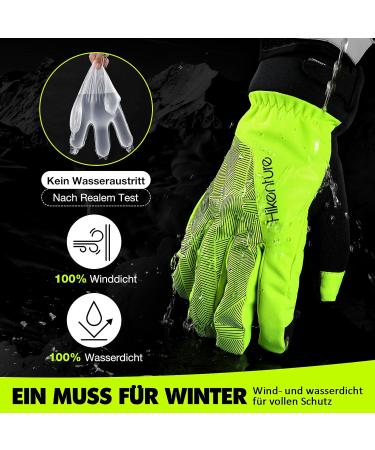 Hikenture Waterproof Winter Gloves for Men & Women - Windproof Ski & Cycling Gloves with Gel Padding | Thermal Outdoor Gloves in Yellow-Green - Buy Online on GoSupps.com