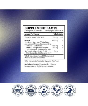 Research Verified Glutathione - Liposomal Glutathione 500 mg with Phospholipid Complex Vitamin C Bioperine - 60 Capsules - 1 Bottle 60 Count (Pack of 1) - Buy Online on GoSupps.com