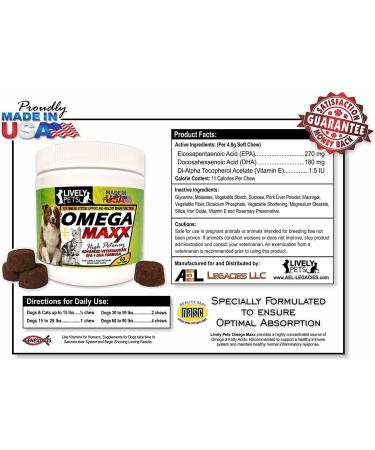 Lively Pets Omega Maxx #1 Fish Oil Supplement for Dogs - High Potency EPA DHA Formula | Small/Medium & Large/Giant Breeds - 60 Soft Chews - Buy Online on GoSupps.com