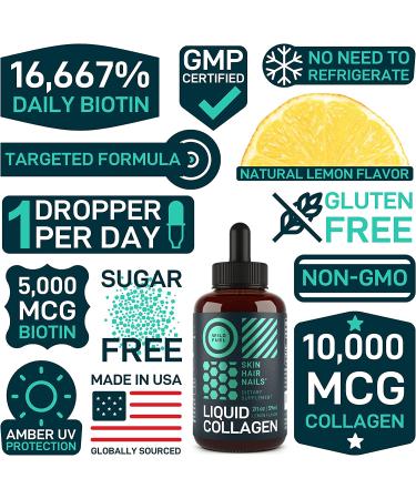 Wild Fuel Liquid Collagen Peptides with Biotin Vitamins - Hair Skin and Nails Supplement - Collagen for Hair Growth - Lemon Flavor - 2oz 1 Pack - Buy Online on GoSupps.com