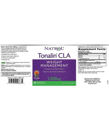 Natrol Tonalin CLA Softgels | Derived from Safflower | Promotes Lean Muscle Mass & Fat Metabolism | 1200mg, 60 Count | Weight Management Supplement - Buy Online on GoSupps.com