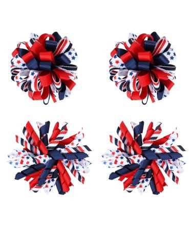 4th of July Korker Hair Bow Clips Girls Patriotic Curly Corker Cheer Pompom Loopy Bow Alligator Barrettes Red White Blue Stars Stripes Ribbon Accessories Kids Xmas Gift Patriotic Bow - Buy Online on GoSupps.com