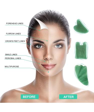 Gua Sha Massage Tools Set - Aventurine Natural Stone Guasha Board for Face and Body - Facial Massager for SPA and Trigger Point Treatment - Pack of 3 Green - Buy Online on GoSupps.com