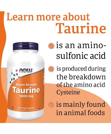Now Foods Double Strength Taurine 1000mg - 250 Vegan Capsules | Lab-Tested, Gluten Free, SOYA Free, Non-GMO, Vegetarian - Buy Online on GoSupps.com