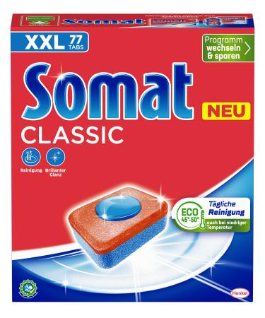 Somat Classic dishwasher tabs (77 tabs) dishwasher flushing tabs for a powerful cleaning rinsing leave bright clean dishes even at low temperatures 77 pieces (1 Pack)