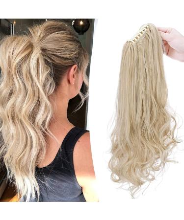45cm ponytail extension ponytail braid with clamp hair part hair extension hair pace hair heat resistant (smooth+wavy) such as real hair ashblond mix bleach blonde 45 cm ashblond mix bleaching blonde