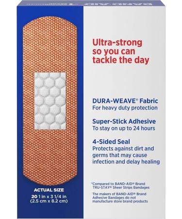 Band-Aid Tough Strips Adhesive Bandages Heavy-Duty Fabric for First Aid & Wound Care (20 ct) - Durable Protection for Cuts Scrapes & Burns - Sterile & All One Size - Buy Online on GoSupps.com