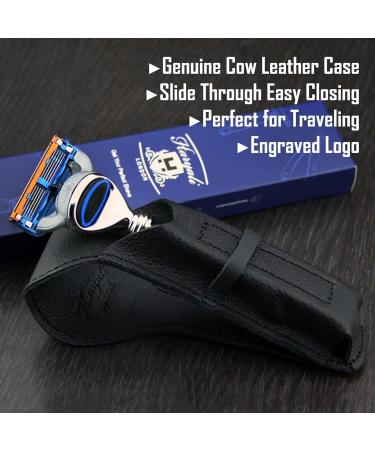 5 Edge Cartridge Razor in Black | Genuine Leather Pouch | Men's Shaving & Grooming Essentials | Perfect Travel Gift for Him - Buy Online on GoSupps.com