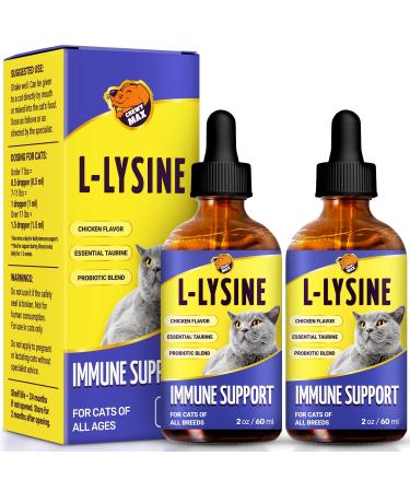L Lysine for Cats Gentle Help with Watery Eyes & Cough Breathing Care with Taurine Vitamins & Chicken Flavor for Kittens & Senior Pets 2-Oz x 2 Pack