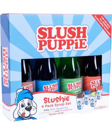 Slush Puppie Syrup Pack of 4 Assorted Flavours. Includes Iconic Blue Raspberry Strawberry Cola Lemon & Lime flavours. 4 x 180ml Bottles. Officially Licensed Slush Puppy Merchandise. - Buy Online on GoSupps.com