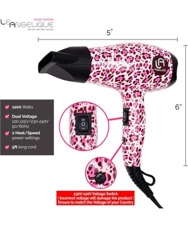 Le Angelique Mini Hair Dryer 1200W Super Strong with Diffuser Travel Size (Pink Cheetah) - Buy Online on GoSupps.com