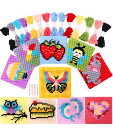 Pllieay Kids 10-in-1 Cross Stitch Beginner Kit for Kids  Includes Instruction of 10 Different Patterns  10 Blank Plastic Canvas for Needlework  and 14 Colored Threads  Needlepoint Starter Sewing Set - Buy Online on GoSupps.com