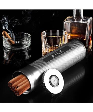 AILE Stainless Cigar humidor Travel Cigar case Silver Travel Cigar case Tube for 3 to 4 Cigars Portable Cigar case Cigar Hygrometer Gift for man - Buy Online on GoSupps.com