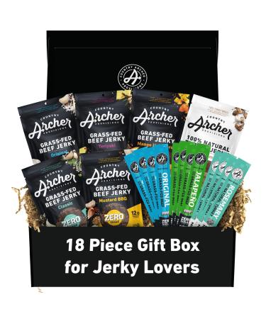 Jerky Gift Box - Country Archer Grass Fed Jerky - 18pk - One of Everything - Easter Basket Gifts - Gifts for Men - Gifts for Husband - Meat Snack Sampler Gift Box 40.95 g (Pack of 18)