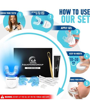 Aquahomegroup Teeth Whitening Kit with LED Light - Snow Teeth Whitener Set | Carbamide Peroxide Gel Syringes - Charcoal Toothpaste & Brushes - All-in-One Tooth Whitening System | 18 Piece Set - Buy Online on GoSupps.com