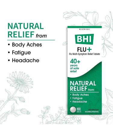 BHI Flu + Cold Multi-Symptom Relief - Natural Non-Drowsy Remedy with 11 Homeopathic Active Ingredients - 100 Tablets - Buy Online on GoSupps.com