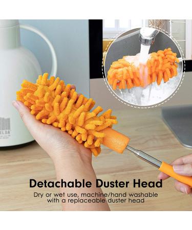 Microfiber Duster Kit - Hand Washable with 2 Replaceable Heads | Extendable Pole | Detachable for Home, Office, Car, Window, Furniture | Bright Orange - Buy Online on GoSupps.com