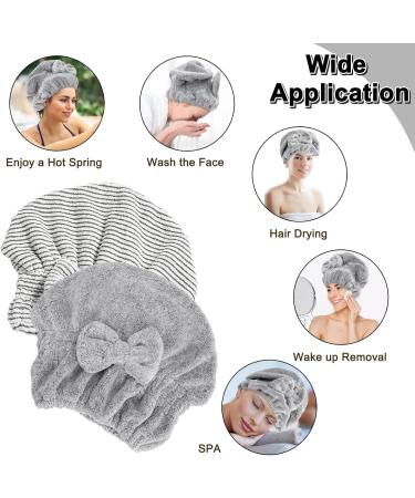 2 Pack Microfiber Hair Towel Cap - Quick Drying Soft & Absorbent for Curly Long Hair | Includes 2 Combs - Stripe and Gray - Buy Online on GoSupps.com