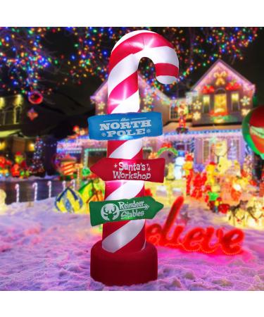HOOJO 8 FT Christmas Inflatables Outdoor Decorations, Candy Canes Stacking Signs Build-in LED Light Xmas Blow Up Decor for Holiday, Party, Yard, Garden, Lawn