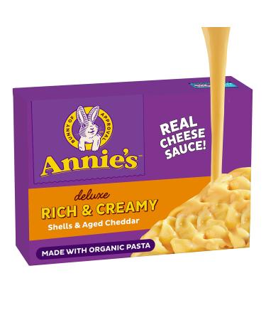 Annies Real Aged Cheddar Shells Deluxe Rich & Creamy Macaroni & Cheese with Organic Pasta, Kids Mac & Cheese Dinner, 11 OZ (Pack of 12) SHELLS AND AGED CHEDDAR 11 Ounce (Pack of 12)