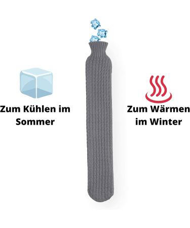 Makai Premium Hot Water Bottle - Extra Long Hose & Cozy Knitting Cover - 2L Warming Pillow for Belly Feet Back & Neck - 2023 German Brand with Free Alternating Cover - International Shipping Available - Buy Online on GoSupps.com