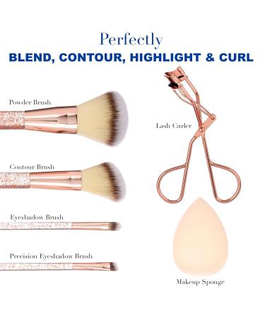 Expressions 6pc Rose Gold Makeup Brush Set with Eyelash Curler & Beauty Blender | Premium Cosmetic Brushes for Contouring & Highlighting - International Shipping Available - Buy Online on GoSupps.com