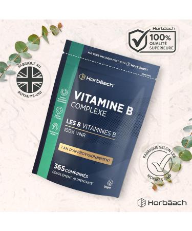 Vitamine B Complex | 365 Micro-Comprim s Vegan pour 1 An | Complexe de Vitamine B1 B2 B3 B6 B12 Acide Folique et Choline | Compl ment Alimentaire D fenses Immunitaires | Horbaach - Buy Online on GoSupps.com