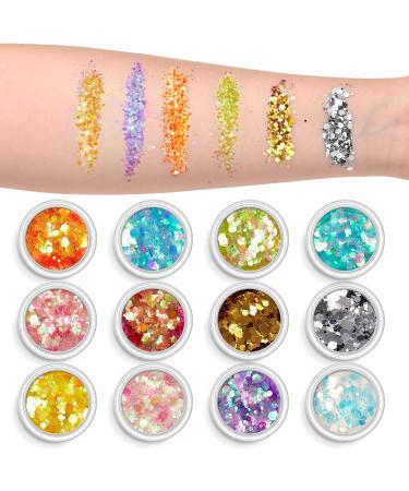 AOOWU Chunky Glitter 12 Colors 3D Nail Art Sequins - Festival & Holographic Cosmetic Glitter for Nail, Face, Body & DIY Art - Buy Online on GoSupps.com