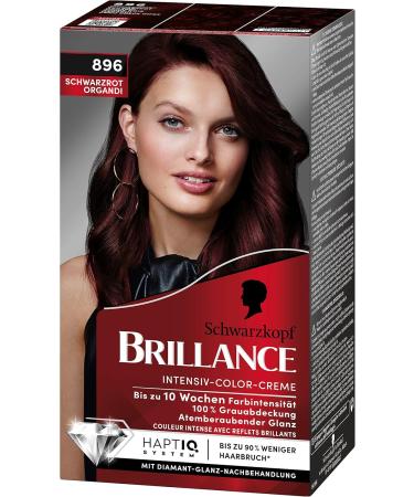 Brillance Intensive Color Cream 896 Black Red Organdi - Permanent Hair Color with Diamond Gloss & Care Conditioner (3-Pack 170ml) | 10 Weeks Color Intensity - Buy Online on GoSupps.com