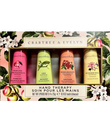 Crabtree & Evelyn Hand Therapy 4-Pack (0.9 oz Each) (Pear/Pink Magnolia Lily Pomegranate Summer Hill)
