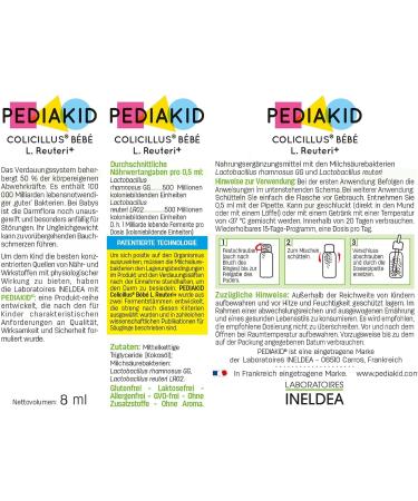 Pediakid Colicillus B b L. Reuteri - Probiotic Dietary Supplement for Infants | 8ml Bottle with Dosing Pipette - Alleviate Colic & Abdominal Pain - Buy Online on GoSupps.com