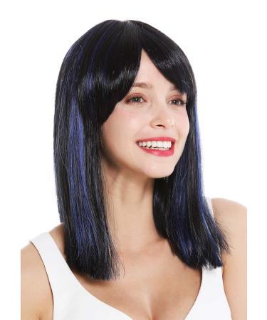Wig Me Up VK-5 1BHF22 - Women's Long Ponytail Wig with Black-Blue Highlights | Shoulder Length Synthetic Hair - Buy Online on GoSupps.com