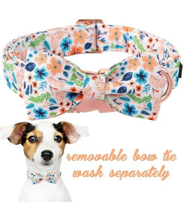 Unique Style Paws Peach Flower Dog Collar | Adjustable Bowtie Collar for Small Dogs | Comfortable Cotton for Young Girls | Neck Size 10-16 in - Buy Online on GoSupps.com
