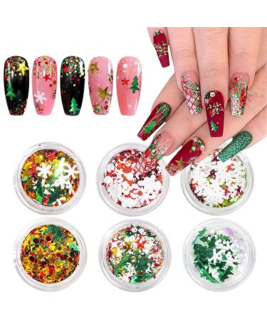 Kalolary 6 boxes Christmas nail sequins glitter glitter for face body glitter shiny mixed thin 3D nail art sticker DIY decoration (Christmas a) - Buy Online on GoSupps.com