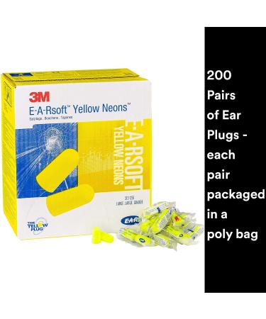 3M Ear Plugs  200 Pairs/Box  E-A-Rsoft Yellow Neons 312-1251  Uncorded  Disposable  Foam  NRR 33  Drilling  Grinding  Machining  Sawing  Sanding  Welding  Slightly Longer Ear Plug  1 Pair/Poly Bag - Buy Online on GoSupps.com