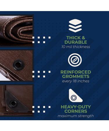 12x16 Heavy Duty Waterproof Tarp Cover - Brown/Silver | Tear Proof, UV Resistant, Durable for Boat, Tent, RV, Pool | Thick Material, Heavy Duty Edges - Buy Online on GoSupps.com