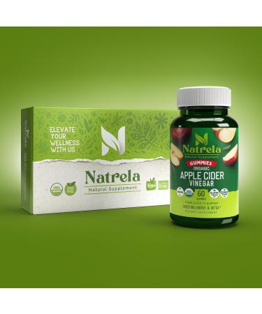 Natrela         Organic Apple Cider Vinegar Gummies with The Mother | USDA Certified | Immune & Detox Support | Vegan & Non-GMO | Gluten-Free | 60ct