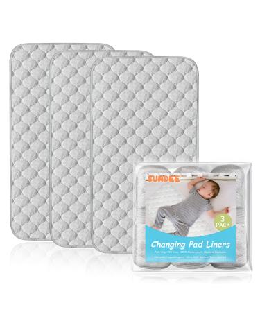 Waterproof Changing Pad Liners, 26" x 13" Hypoallergenic & Reusable Ultra Soft Changing Table Cover Liners, 3 Pack Portable Baby Diaper Change Mat - Gray