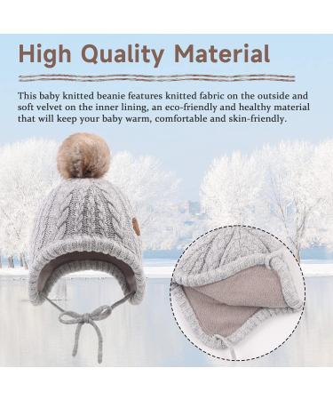 XIAOHAWANG Winter Baby Boys Hat | Velvet Lined Toddler Beanie with Earflap & Pompom | Warm Baby Hats for Girls 0-6 Months Gray - Buy Online on GoSupps.com