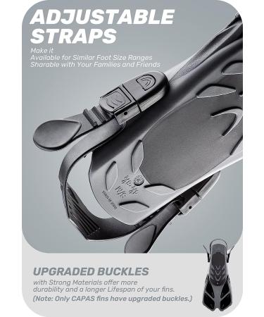 CAPAS Snorkel Fins | Short Adjustable Swim Fins for Snorkeling & Diving | Open Heel Flippers for Adults and Kids | Black L/XL (US Men 9-13 / Women 10-14) - Buy Online on GoSupps.com