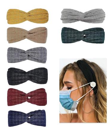 8Pcs Button Headbands for Nurses - Non Slip Elastic Hair Bands for Women - Boho Stretchy Turban Headwrap - Color 5 - Buy Online on GoSupps.com