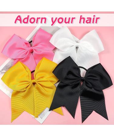 4pcs Large Cheer Bows Elastic Hair Tie Bands, Grosgrain Ribbon Ponytail Holder for Teen Girls - Yellow/Black/White/Pink - Buy Online on GoSupps.com